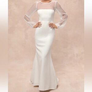Lulus Immaculate Romance White‎ Sheer Organza Long Sleeve Maxi Dress size M NWT